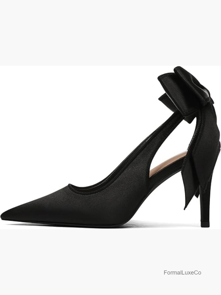 Slingback Heels Pointed Toe Stiletto Bow Tie Wedding Shoes Satin Pumps